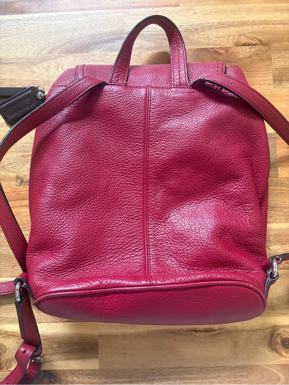 Coach Pebbled Leather Drawstring Backpack in Raspberry - Picture 3 of 13